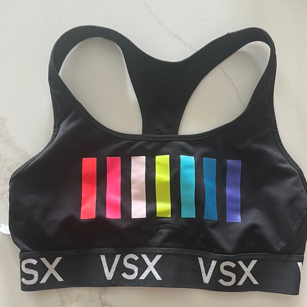 VSX Black Sports Bra with Multicolor Stripes